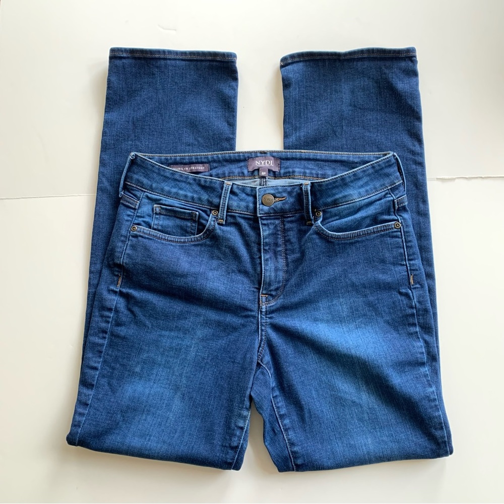 NYDJ Marilyn Straight Jeans,  Shaping, Med Blue rinse, Sz 8p